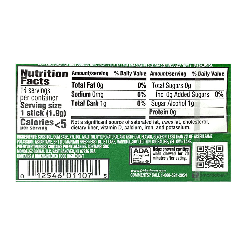 Trident Spearmint Sugar Free Gum- 14 sticks