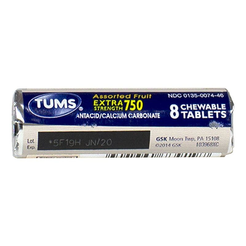 Tums EX 750 Assorted Fruit Antacid - Roll of 8