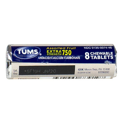 Tums EX 750 Assorted Fruit Antacid - Roll of 8