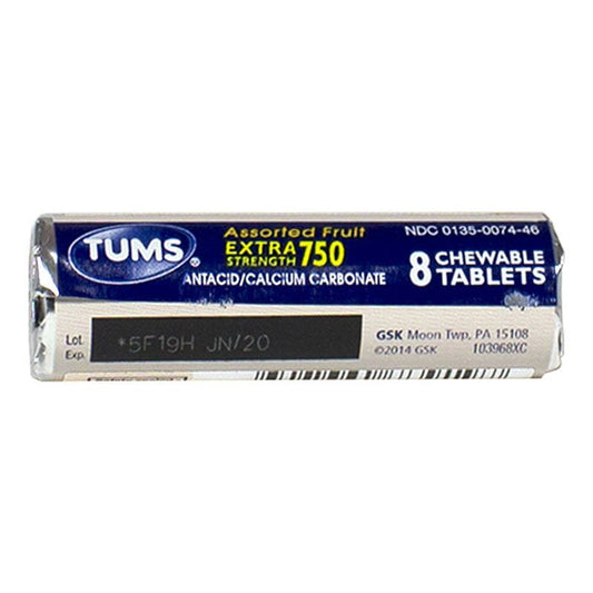 Tums EX 750 Assorted Fruit Antacid - Roll of 8