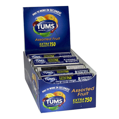 Tums EX 750 Assorted Fruit Antacid - Roll of 8