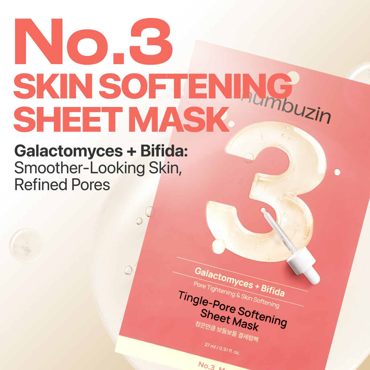 numbuzin No.3 Tingle-Pore Softening Sheet Mask 27ml x 1 sheet