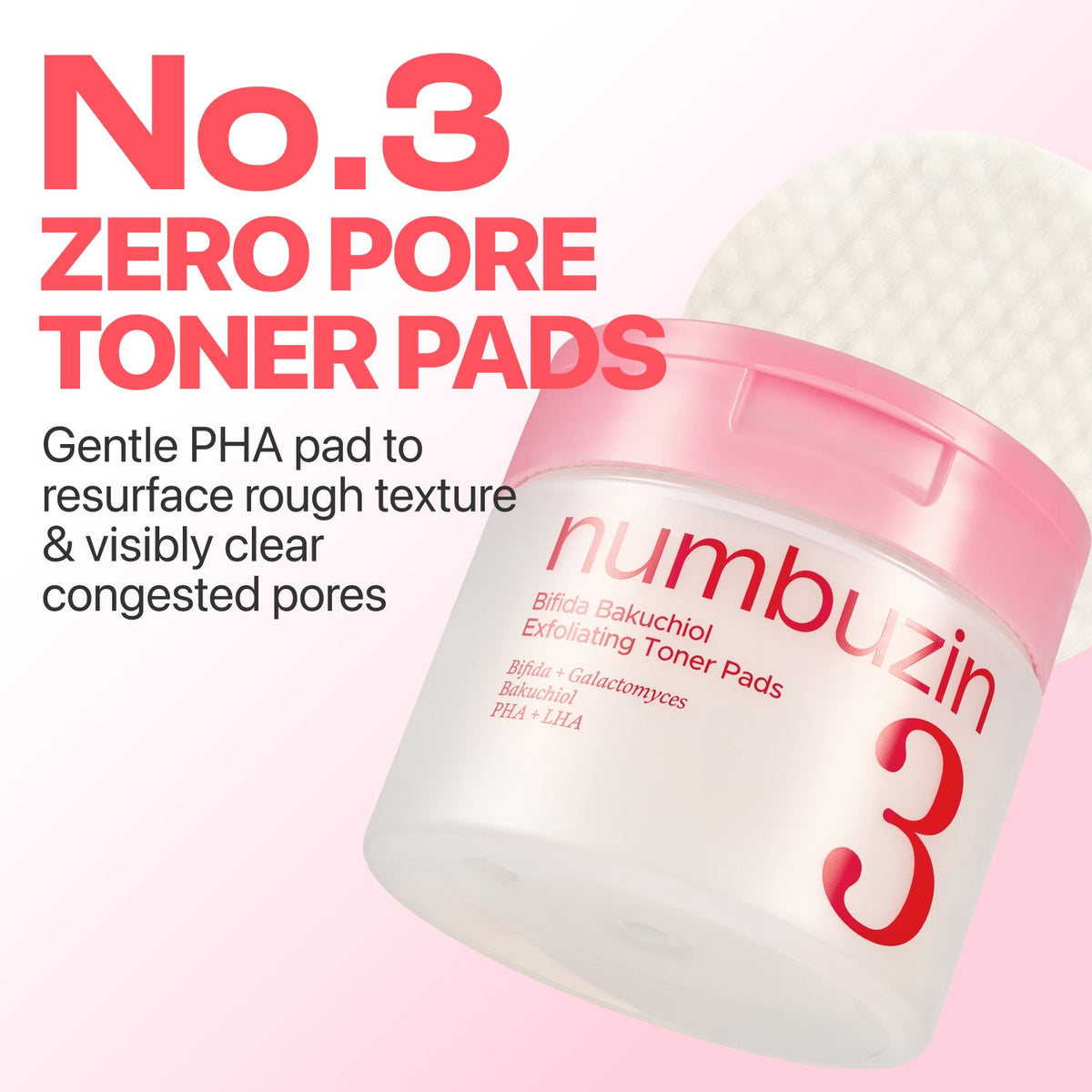 numbuzin No.3 Bifida Bakuchiol Exfoliating Toner Pads 70 pads