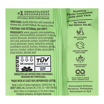 Burt's Bees Facial Cleansing Towelettes Sensitive with Aloe - Pack of 10