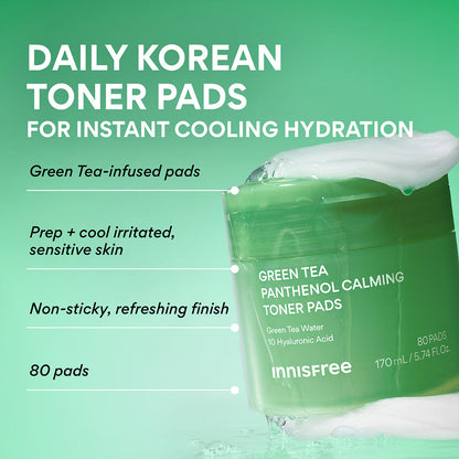 innisfree Green Tea Panthenol Calming Toner Pads 80 pads