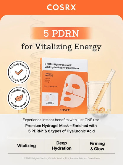 COSRX 5 PDRN Hyaluronic Acid Vital Hydrating Hydrogel Mask Set 34g x 3 sheets