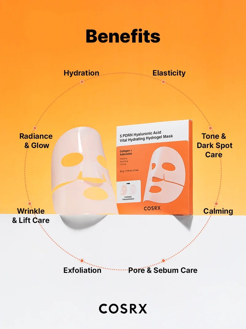 COSRX 5 PDRN Hyaluronic Acid Vital Hydrating Hydrogel Mask Set 34g x 3 sheets