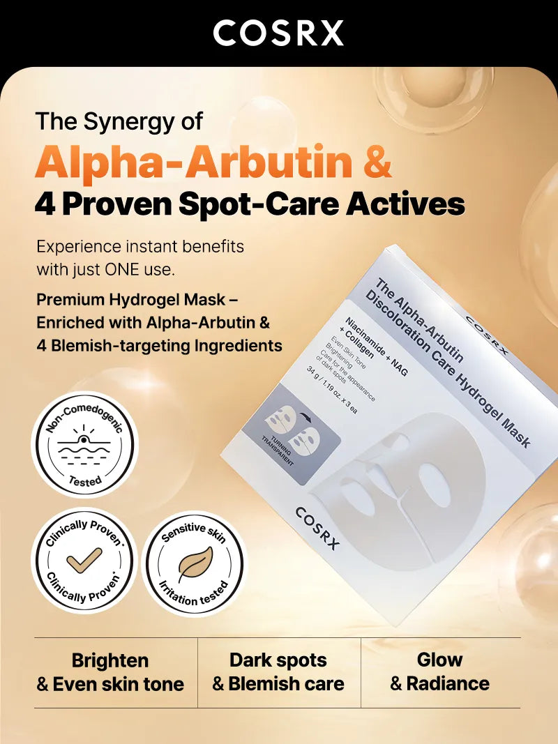 COSRX The Alpha-Arbutin Discoloration Care Hydrogel Mask Set 34g x 3 sheets
