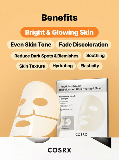 COSRX The Alpha-Arbutin Discoloration Care Hydrogel Mask Set 34g x 3 sheets