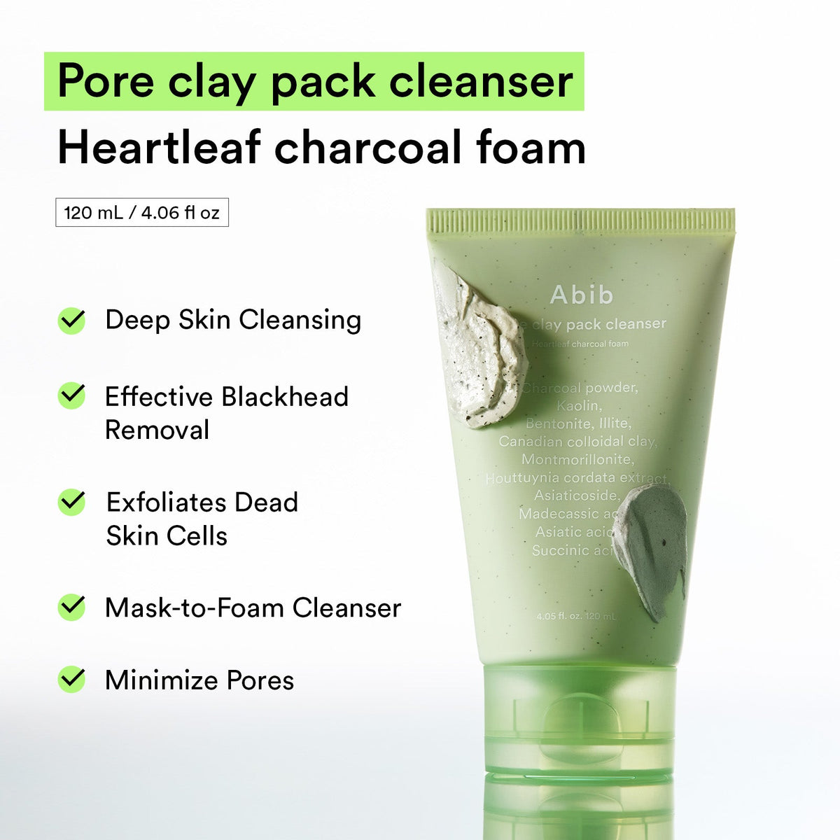 Abib Pore Clay Pack Cleanser Heartleaf Charcoal Foam 120ml