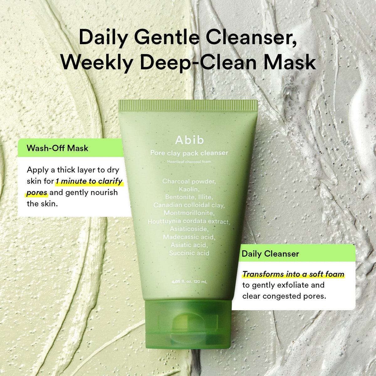 Abib Pore Clay Pack Cleanser Heartleaf Charcoal Foam 120ml