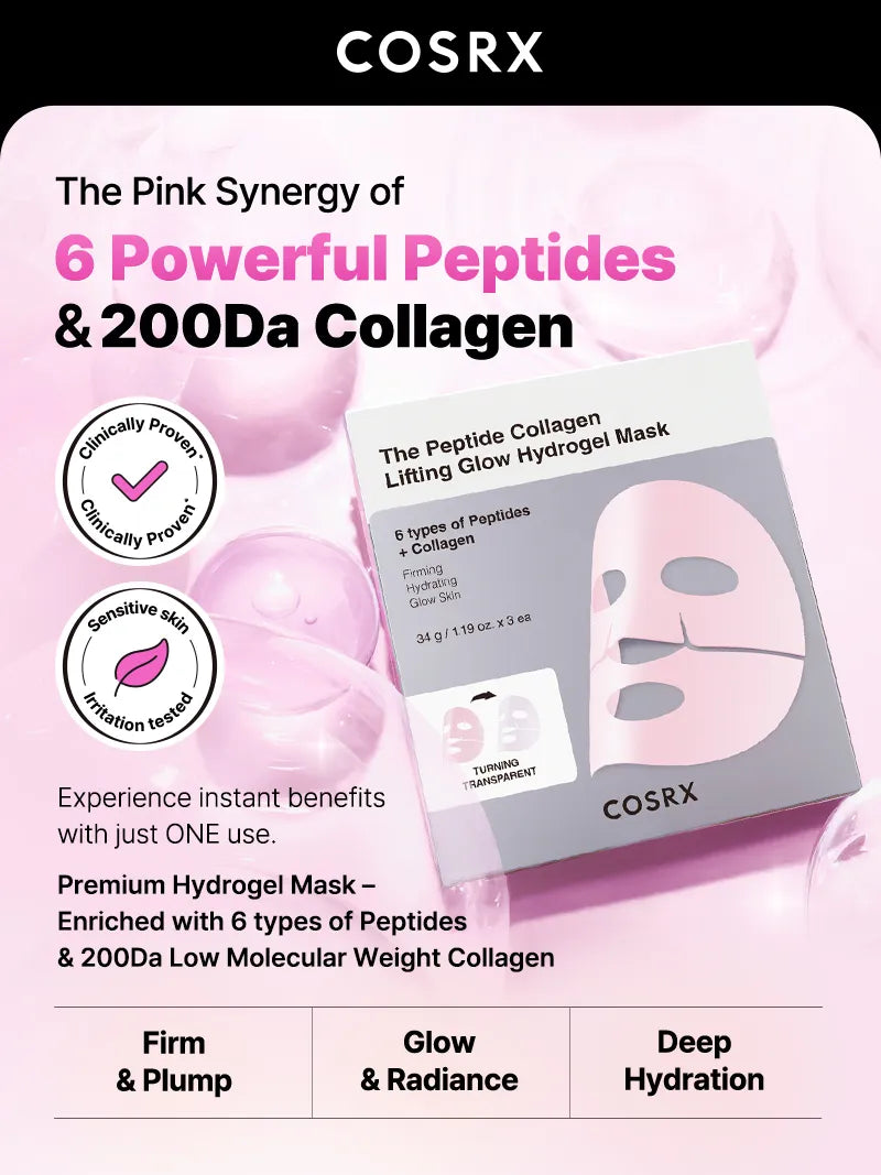 COSRX The Peptide Collagen Lifting Glow Hydrogel Mask 3 sheets