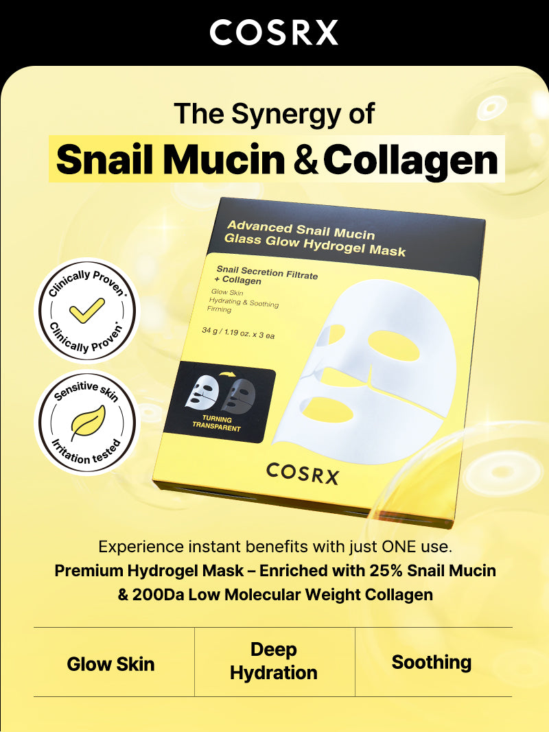 COSRX Advanced Snail Mucin Glass Glow Hydrogel Mask Set 34g x 3 sheets