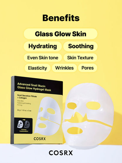COSRX Advanced Snail Mucin Glass Glow Hydrogel Mask Set 34g x 3 sheets