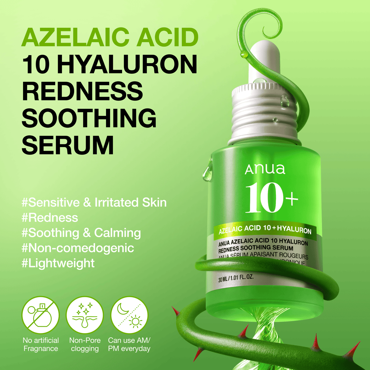 Anua Azelaic Acid 10 Hyaluron Redness Soothing Serum (EU/UK Packaging) 30ml