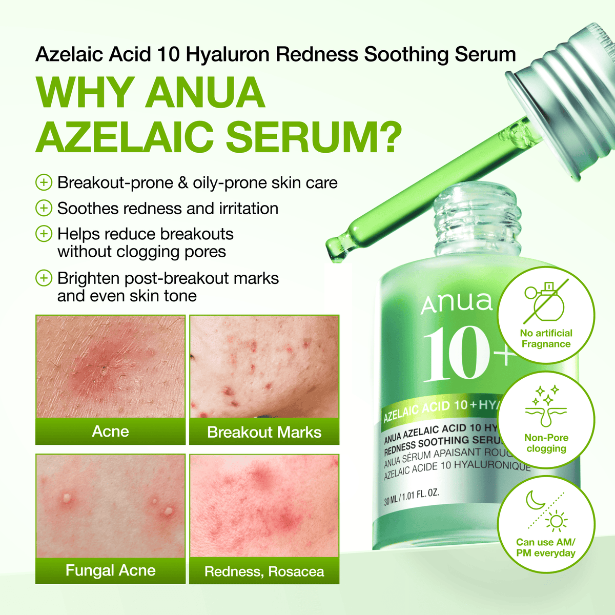 Anua Azelaic Acid 10 Hyaluron Redness Soothing Serum (EU/UK Packaging) 30ml