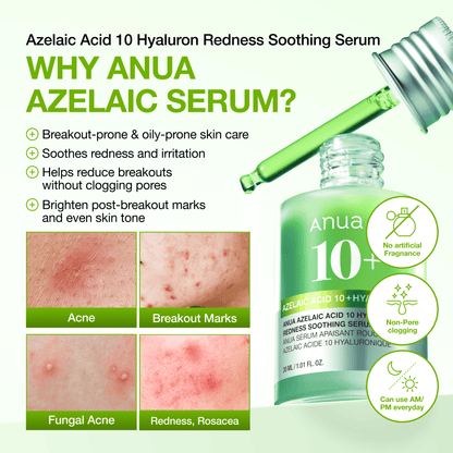 Anua Azelaic Acid 10 Hyaluron Redness Soothing Serum (EU/UK Packaging) 30ml