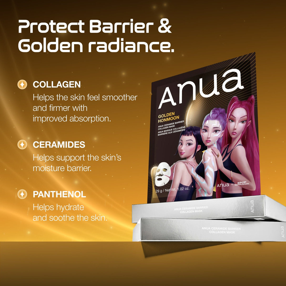 Anua Golden Pattern Ceramide Barrier Collagen Mask Kpop Demon Hunters Collaboration 29g x 1 sheet